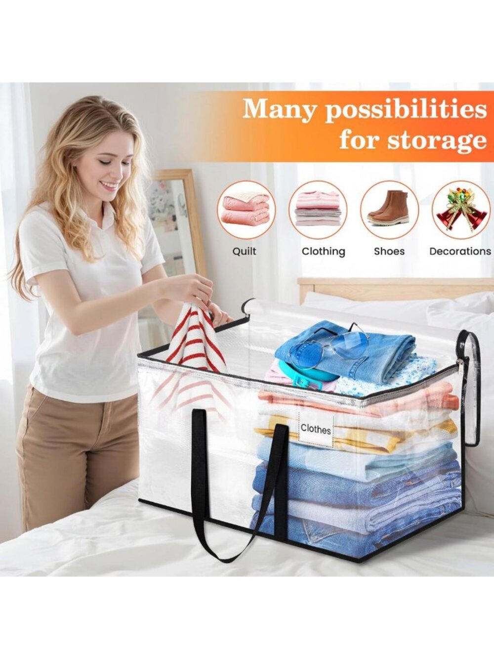 Extra Large Heavy Duty Storage Bags with Zippers & Handles - 8 Pack, 93L Tote - Picture 5 of 7
